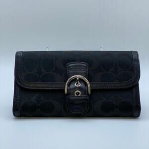 Y2K‎ Coach Soho Buckle Front Black Signature Canvas Wallet Trifold Authentic